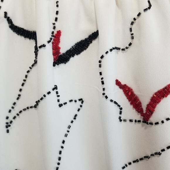 White Blouse Halter Choker Top with Black and Red Beads High neck - Picture 5 of 6